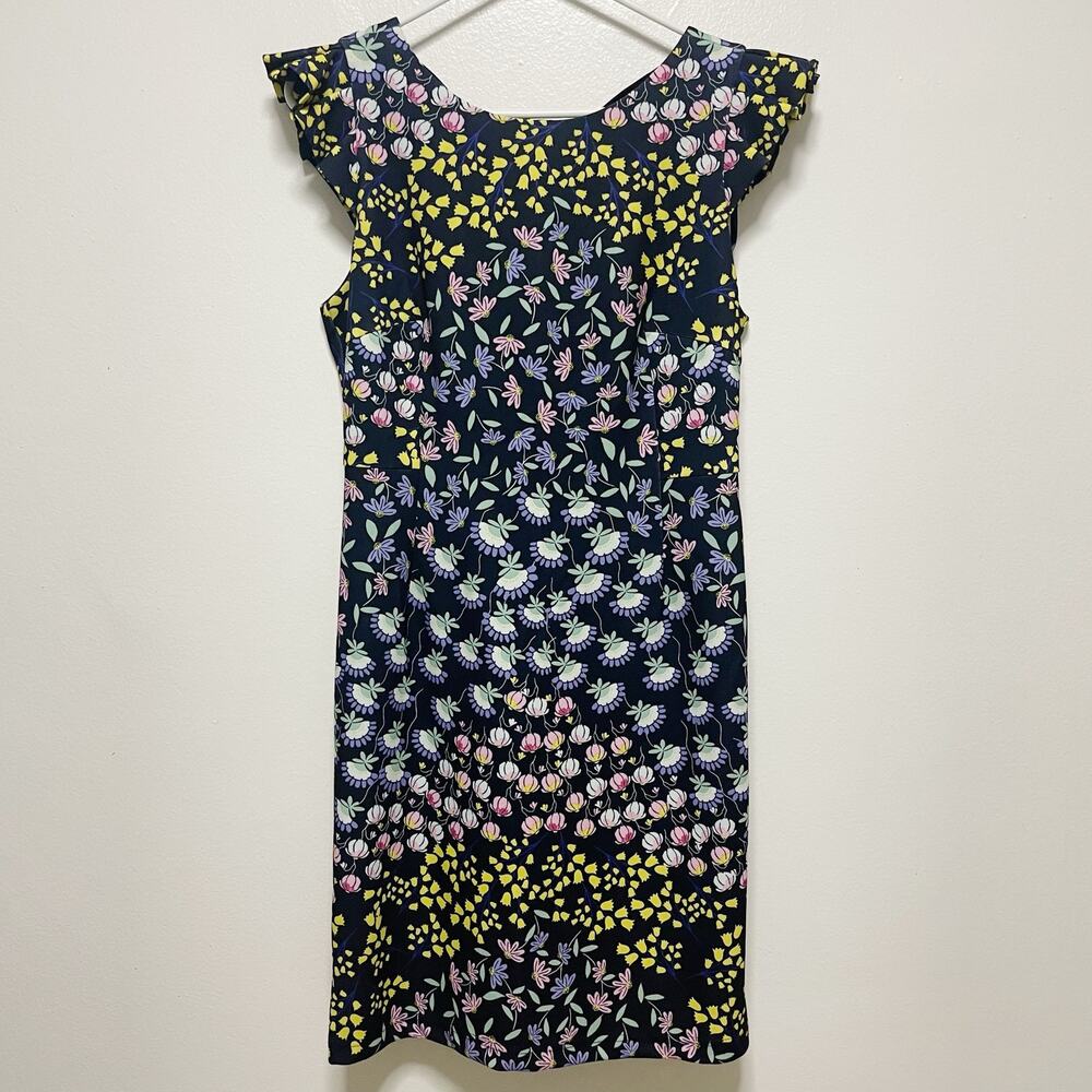 Nanette Nanette Lepore Colorful Floral Print Ruffle Sleeve Knee Length Dress